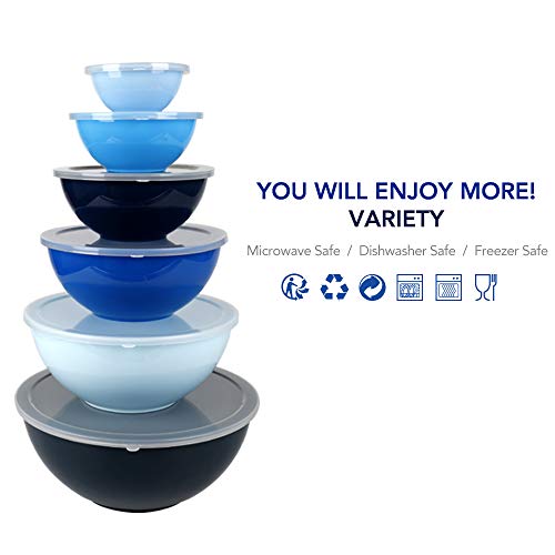 BPA Free Plastic Round Mixing Bowl with Lids (Blue)