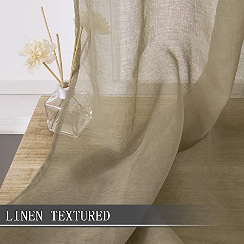 Short Sheer Curtain Living Room Linen Textured Curtains Sheer Light Filtering Voile Rod Pocket Curtain for Bedroom (38"W x 54"L (Pack of 2) / Taos Taupe)