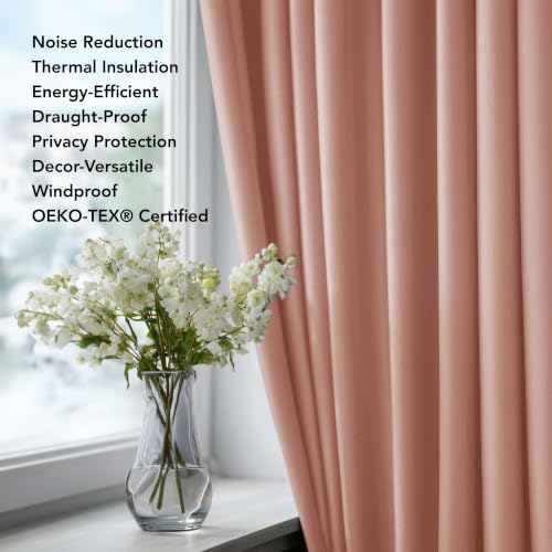 Room Darkening Curtains Back Tab and Rod Pocket Curtains Thermal Insulated Blackout Curtains for Bedroom 52Wx72L Inch Coral Pink Set of 2 (Coral Pink / 52"W x 72"L (Pack of 2))