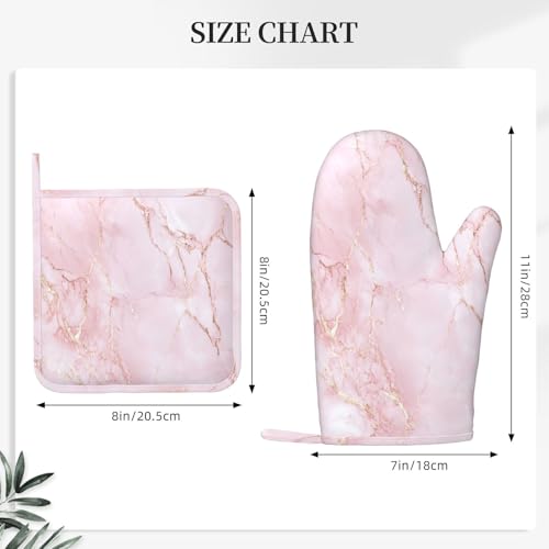 Oven Mitts and Pot Holders Light Pink Marble Art Silicone Kitchen Accessories Set of 4 Heat Resistant Long Gloves Potholder Non (A06321111)
