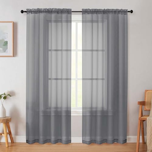 Grey Sheer Curtain for Bedroom Living Room 72 Inches Long 2 Panels Set (Grey / 42"W x 72"L (Pack of 2))