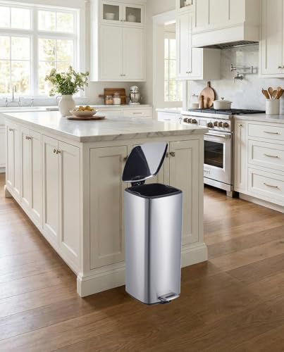 8 Gallon Step Square Trash Can with Soft (Silver)