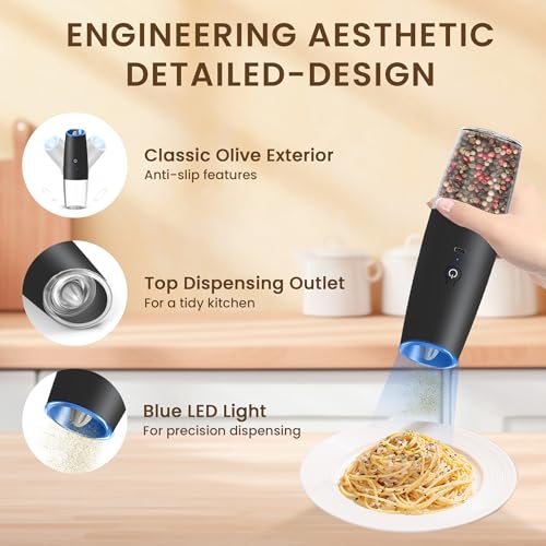 Rechargeable Gravity Salt Pepper Grinder Set (Rechargeable/Single/Black)