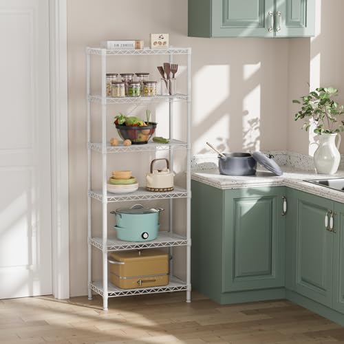 6 Metal Shelves Wire Shelving Storage Shelf Adjustable Unit Pantry (White / 6 Tier 12"Dx22"Wx69.5"H)