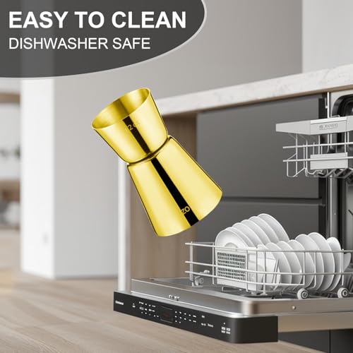 2Pcs Double Cocktail Jigger for Bartending (Flat Edge-0.5oz/1oz-2PC / Gold)