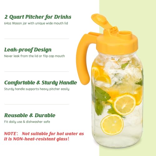 Glass Mason Jar Pitcher with Lid (Vivid Yellow)