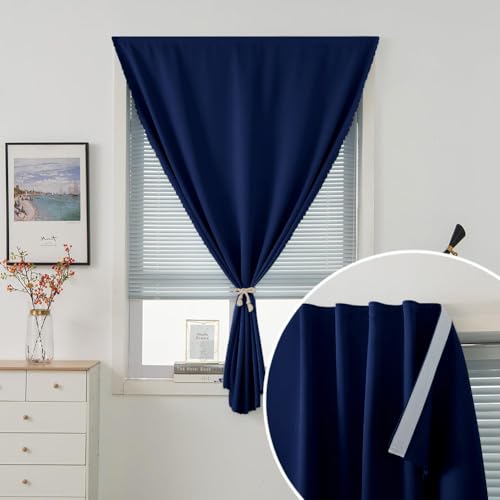 Self Adhesive Portable Blackout Curtains for Bedroom Easy to Install Window Thermal Lnsulated Kitchen Room Darkening Small Window Curtains (35"W x 59"L (Pack of 1) / Navy Blue)