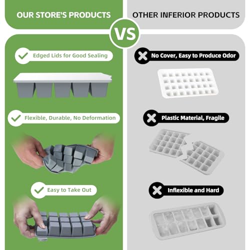 Silicone Ice Cube Tray with Lid (Gray)