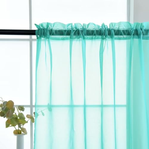 Sheer Voile Window Treatment Rod Pocket Curtain Panels for Kitchen Bedroom Living Room Drapes Sunlight Filtering Privacy Semi Home Decor Assorted Colors Sizes (Turquoise / 52"W x 84"L (Pack of 2))