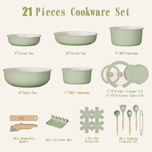 Non Stick Pots and Pans Set (Saga Green)