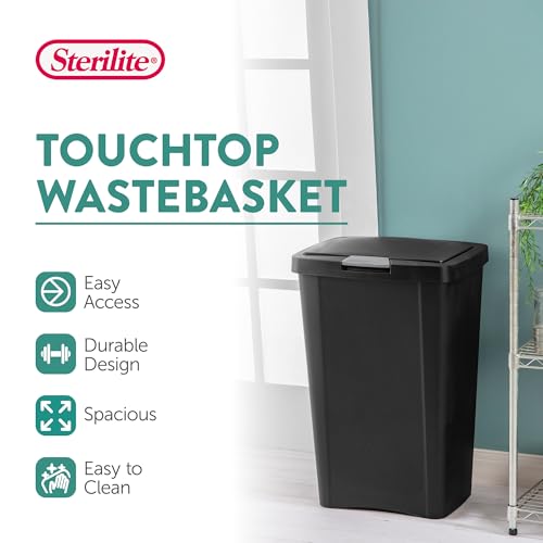 TouchTop Plastic Wastebasket (16 Pack / Black)