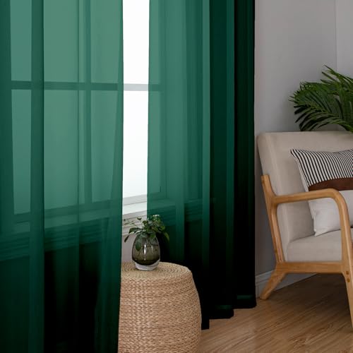 Hunter Green Sheer Curtains 96 Inches Long 2 Panels (Hunter Green / 42"W x 96"L (Pack of 2))
