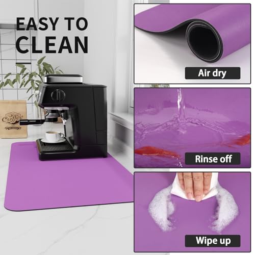 Coffee Mat Absorbent Hide Stain Rubber Backed Dish Drying Mat for Kitchen Counter (Purple / 16" x 24")