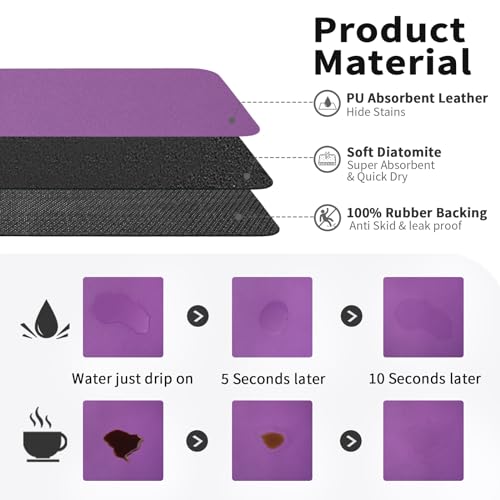 Coffee Mat Absorbent Hide Stain Rubber Backed Dish Drying Mat for Kitchen Counter (Purple / 16" x 24")