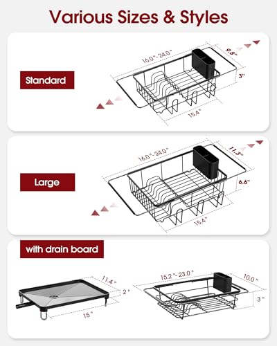 Dish Drying Rack in Sink (Black / With Drainboard - 15.2" x 10" x 4.2")
