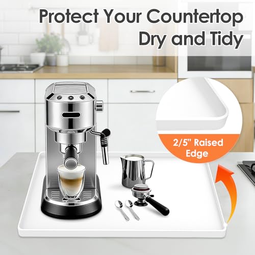 Silicone Coffee Maker Mat with Lip for Countertops (White / 15.7'' x 11.8'')