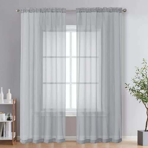 Light Grey Sheer Curtains 84 Inches Long 2 Panels (Light Grey / 42"W x 84"L (Pack of 2))