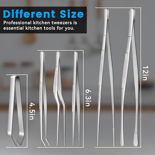Kitchen Tweezers Stainless Steel Cooking Tweezers 6 Pcs (Silver 6PCS)