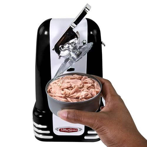 Retro Electric Can Opener for Kitchen with Magnetic Lid Remover (Black)
