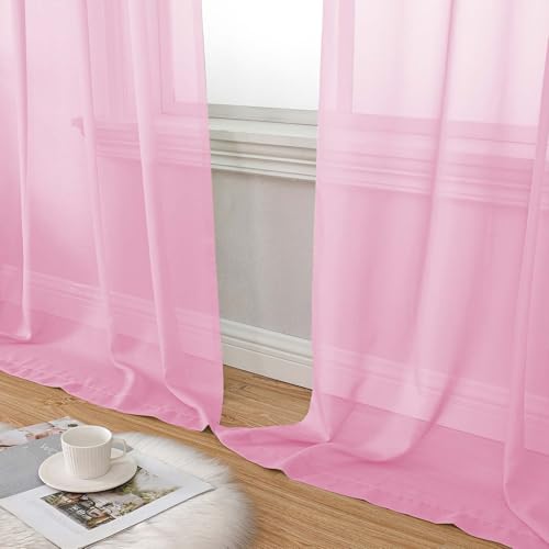 Pink Sheer Curtain for Bedroom Living Room 78 Inches Long 2 Panels Set (Pink / 42"W x 78"L (Pack of 2))