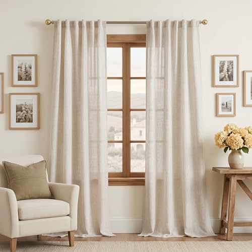Linen Curtains for Living Room 96 Inches Long (50"W x 96"L (Pack of 2) / Natural Linen)
