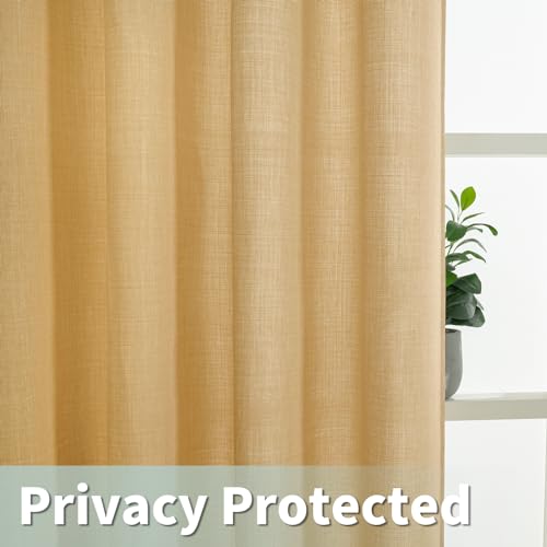Short Linen Light Filtering Curtains 45 Inch for Bedroom 2 Panels (52"W x 45"L (Pack of 2) / Silver Grommet-caramel Brown)