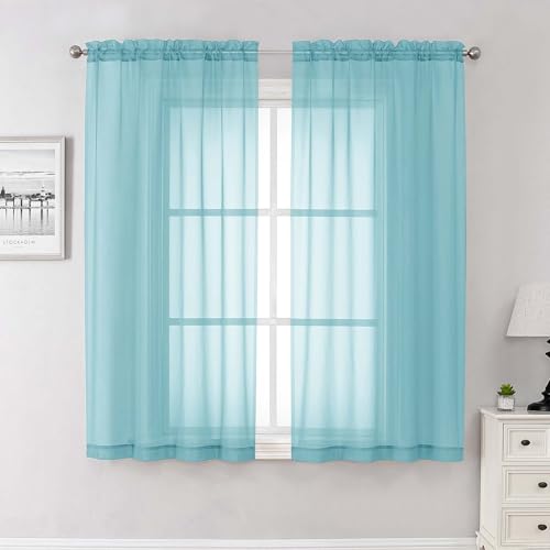 Aqua Sheer Curtains for Living Room 63 Inch Length 2 Pcs (Aqua / 42"W x 63"L (Pack of 2))