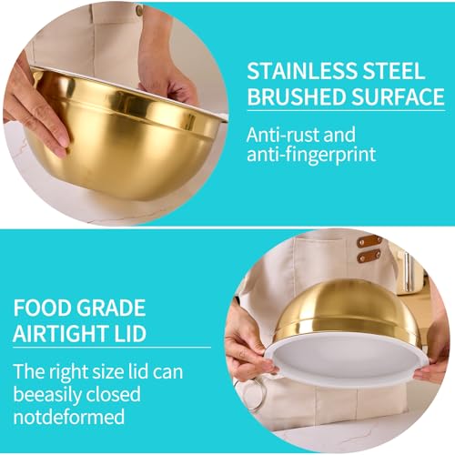 6 Piece Gold Mixing Bowls Set With Lids for Kitchen (Gold / 6 Piece)