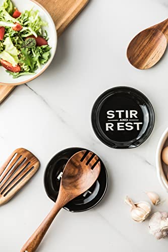 Ceramic Spoon Rest for Stove Top (Black/White)