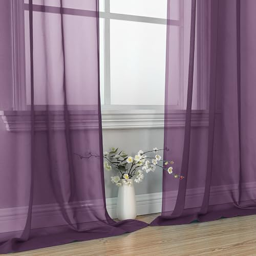 Plum Sheer Curtains 84 Inches Long 2 Panels (Plum / 42"W x 84"L (Pack of 2))