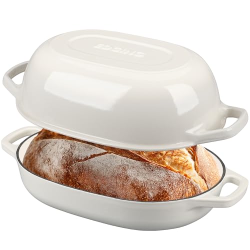 Enameled Cast Iron Oval Dutch Oven Pot with Lid (White / 7 Quart)