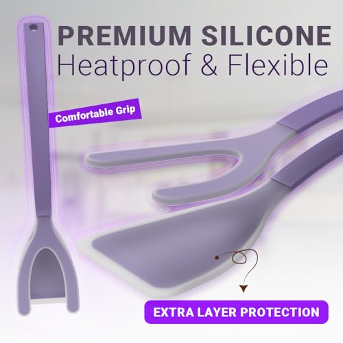 Silicone Egg Flipper Spatula Tongs (Purple)
