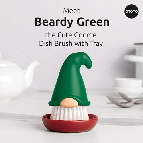 New! Beardy Gnome Dish Brush by Ototo (Beardy Green)