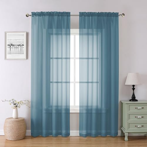 Stone Blue Sheer Curtains 84 Inches Long (Stone Blue / 42"W x 84"L (Pack of 2))