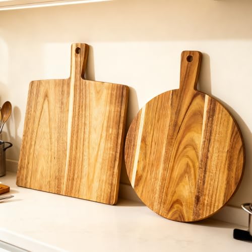 Large Acacia Wood Cutting Board with Handle 17''X13'' (BigSquare-17x13)