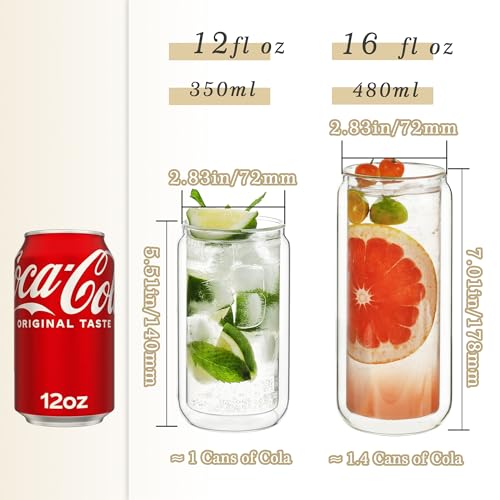 Double Wall Drinking Glass Cups with Bamboo Lids & Straws (12oz*2)