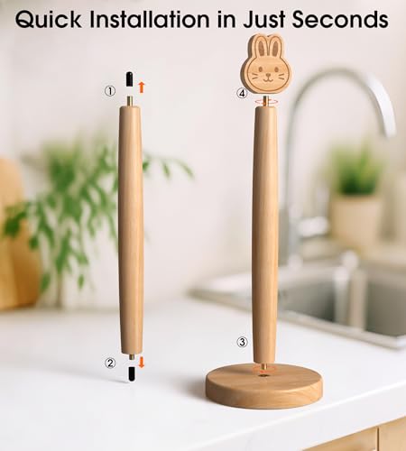 Cute Wooden Paper Towel Holder Countertop (Rabbit / Standard)