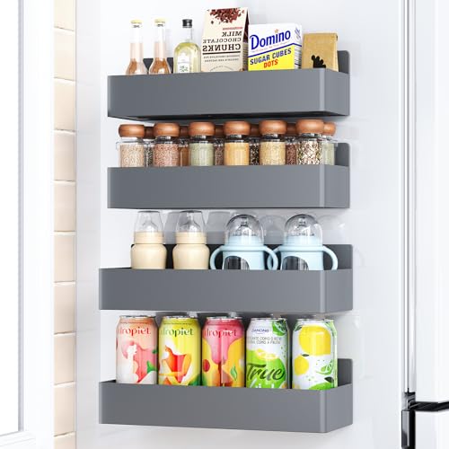 Magnetic Spice Rack for Refrigerator (Grey / 4 Pack)