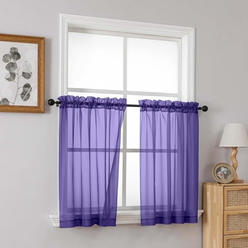 Purple Sheer Curtains Tier 30 Inches Length 2 Panels Set (42"W x 30"L (Pack of 2) / Purple)