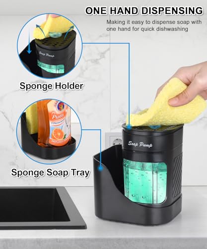 Kitchen Dish Soap Dispenser with Sponge Holder (Black)