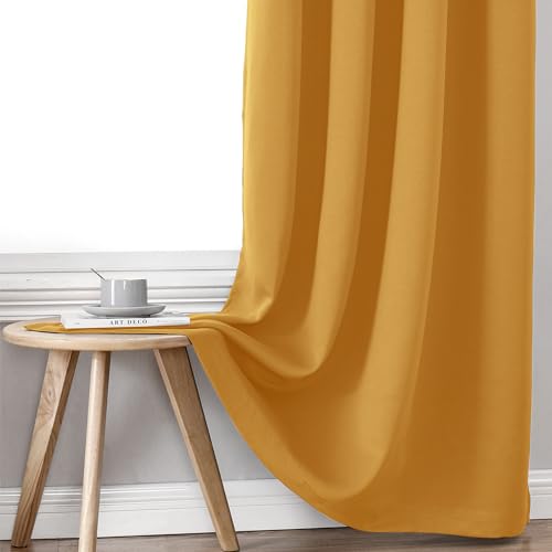 100% Blackout Curtains for Bedroom 95 Inches Long 2 Panels Set (52"W x 95"L (Pack of 2) / Mustard Yellow)