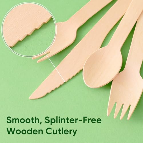 Disposable Wooden Utensils Set (120 Forks, 60 Spoons, 60 Knives)