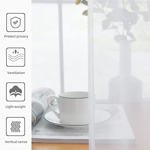 Solid Sheer Rod Pocket Curtain Voile Draperies 2 Panels White Beige Black Grey Coffee 38 Inch Width 63 Inch Long 1 Pair for Kitchen Bedroom Children Living Room Yard (White / 38"W x 63"L (Pack of 2))