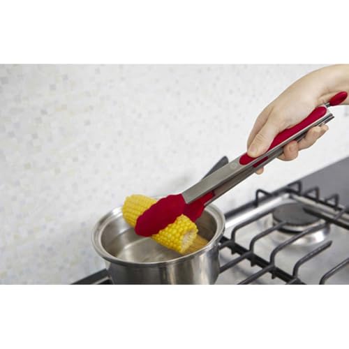 2 Pack Silicone Kitchen Tongs (Red)