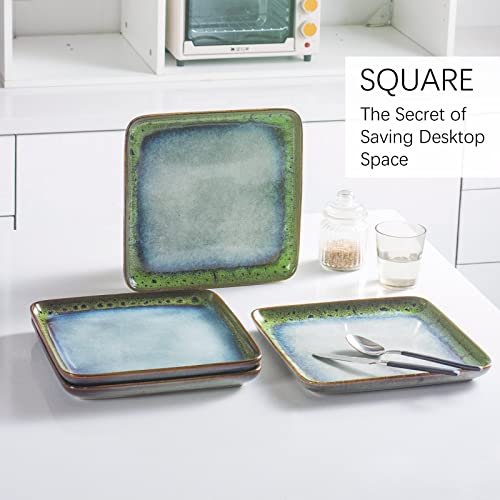 11 Inch Square Dinner Plates Set of 4 (Reactive Green / 11 Inch)