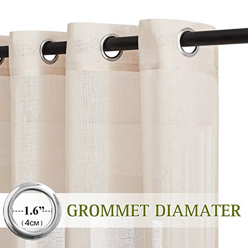 Flax Linen Sheer Curtains 108" Length for Windows (52"W x 108"L (Pack of 2) / Beige)