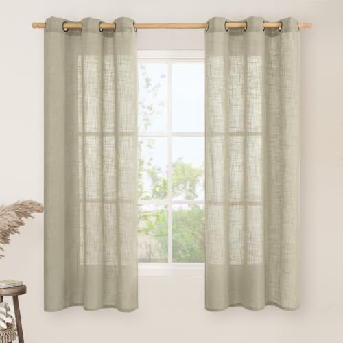 63 Inch Length Linen Sheer Curtains 2 Panels Set (34"W x 63"L (Pack of 2) / Oatmeal)