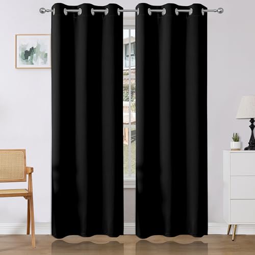 Blackout Curtains 90 Inches Long 2 Panels Set (Black / 37"W x 90"L (Pack of 2))