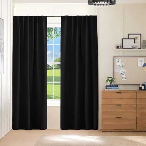 Blackout Curtains Thermal Insulated Window Treatment Panels Back Tab (Black / 70"W x 84"L (Pack of 2))