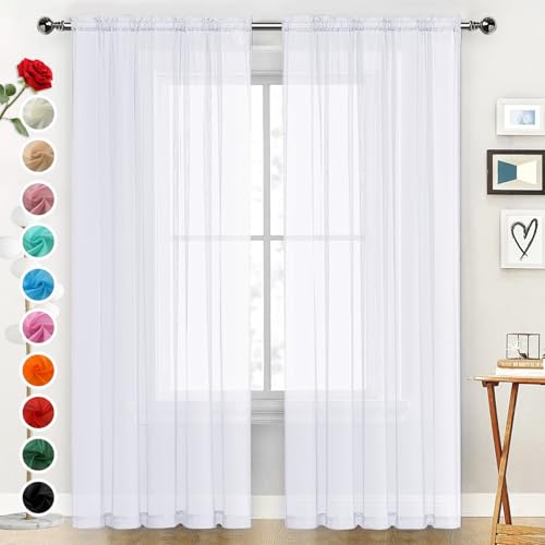 Sheer Voile Window Treatment Rod Pocket Curtain Panels for Kitchen Bedroom Living Room Drapes Sunlight Filtering Privacy Semi Home Decor Assorted Colors Sizes (Optical White / 52"W x 54"L (Pack of 2))